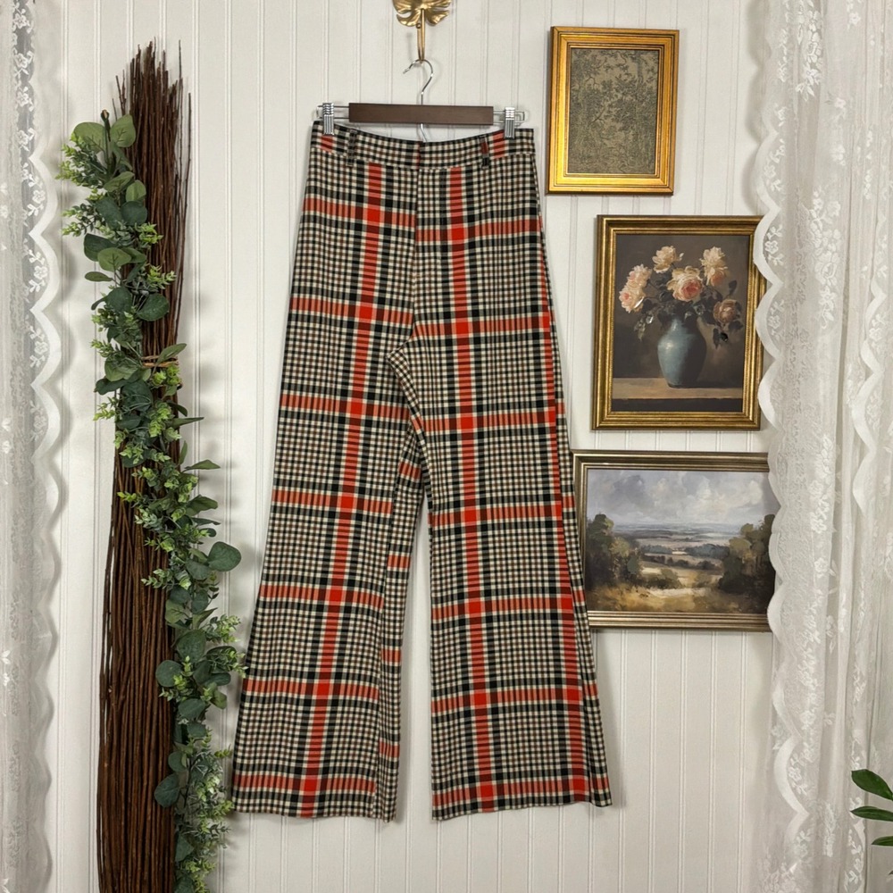 Free People Plaid Wide Leg Pants size 8 Excellent Flare Retro